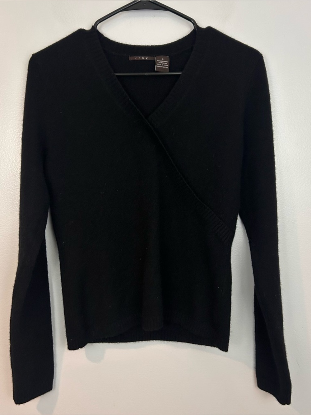 Link 100% Cashmere Pullover Faux Wrap V-neck Long Sleeve Sweater Size Small